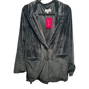 NWT Jess Lea Women's Long Black Velvet Blazer Size 2XL